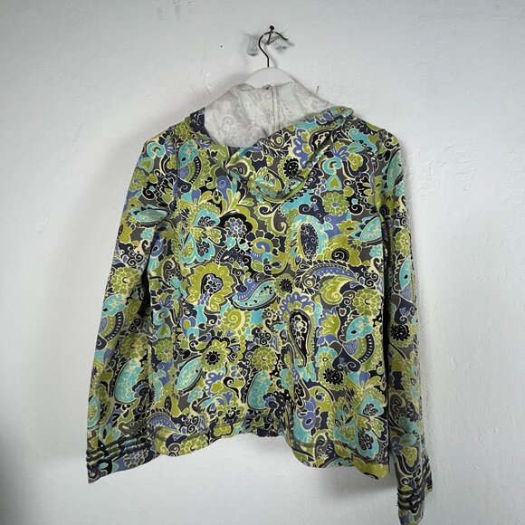 Sigrid Olsen Womens Paisley Zip-Up Hoodie Jacket Medium Green Stretch Pockets - Picture 2 of 7